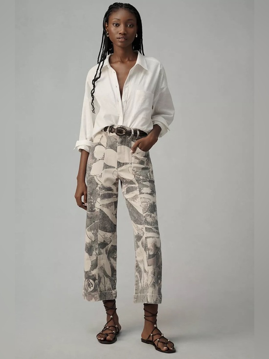Pilcro Pants - The Skipper Seamed High-Rise Crop Wide-Leg Pants by Pilcro: Camo Edition